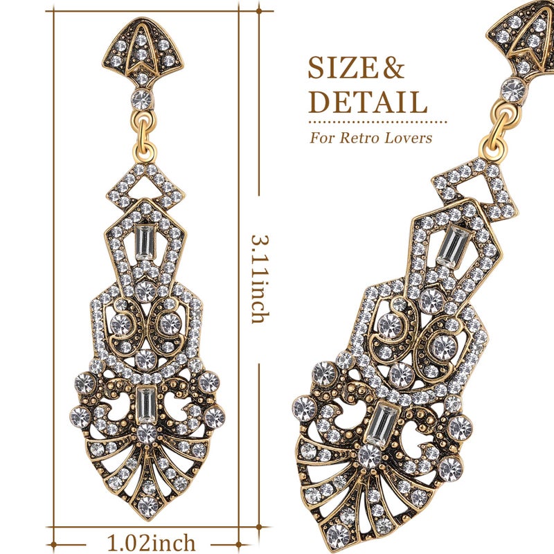 Coucoland 1920s Flapper Earrings Roaring 20s Great Gatsby Rhinestone Earrings (Stly2-Gold) - Image 2